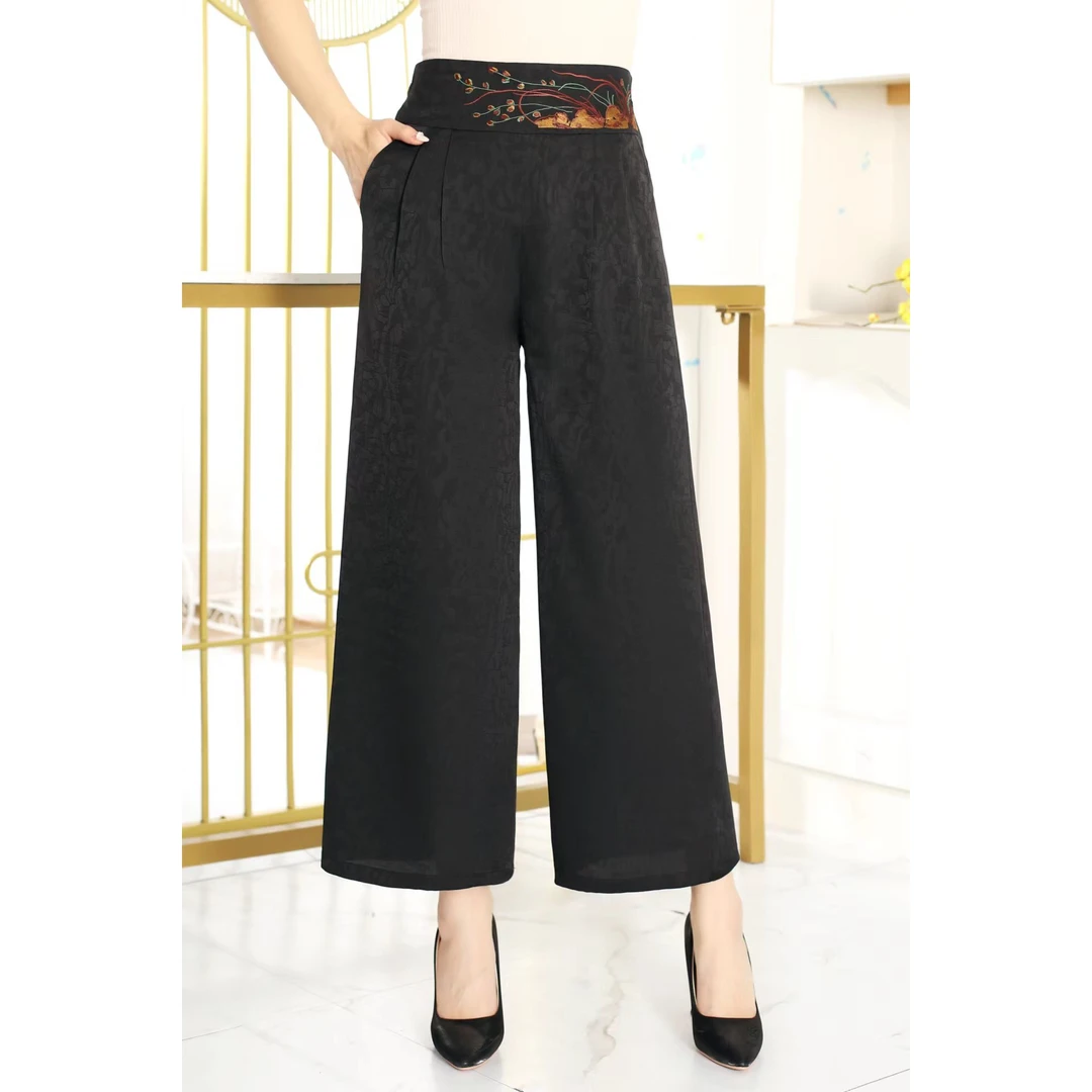 2320-29新款时尚百搭刺绣阔腿裤