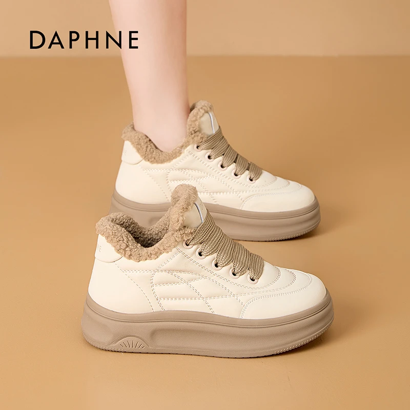Daphne/达芙妮女鞋2024冬季高帮鞋加绒保暖运动休闲百搭厚底韩版