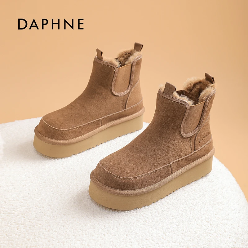Daphne/达芙妮女鞋2025冬季雪地靴厚底增高时尚百搭加绒保暖休闲