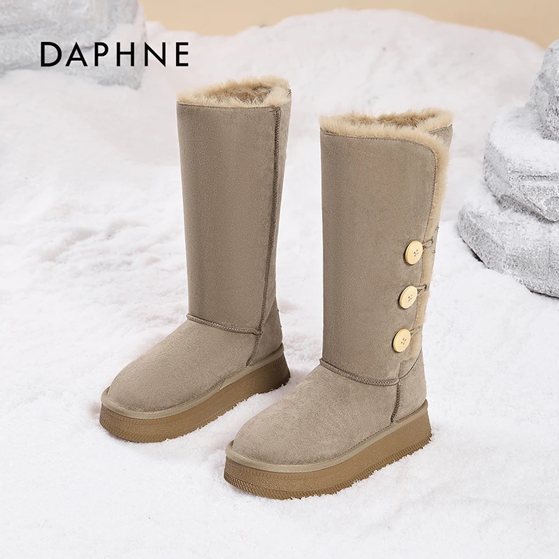 Daphne/达芙妮女鞋2024冬季雪地靴厚底加绒保暖舒适长筒时尚百搭