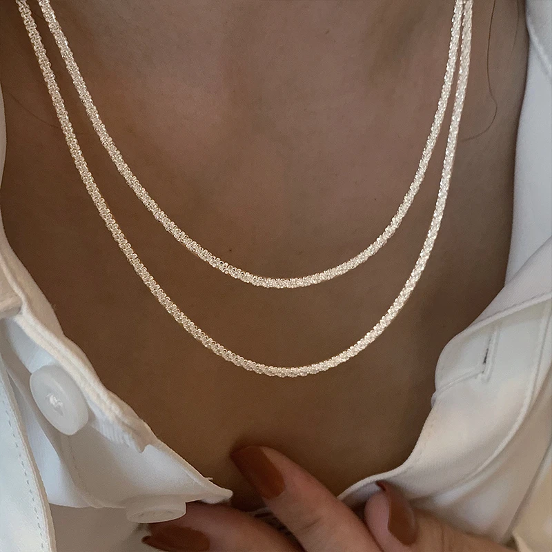 铜项链 加长款波光粼粼银色闪裸链素项链轻奢小众百搭小众锁骨链