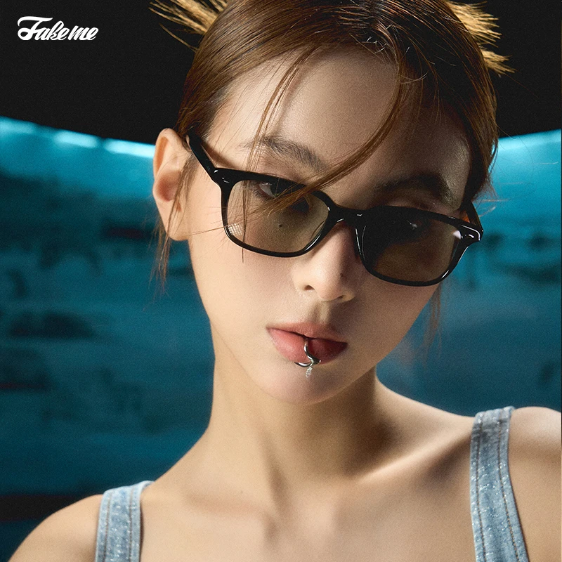 Fakeme春夏超轻板材清透方框墨镜太阳镜中性美式运动风 bug