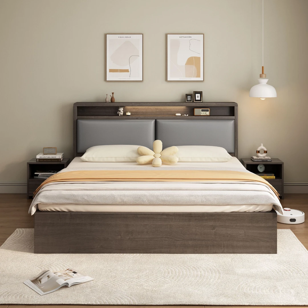 【包安装】实木床现代简约1.5米床双人床家用主卧1.8实木床儿童床