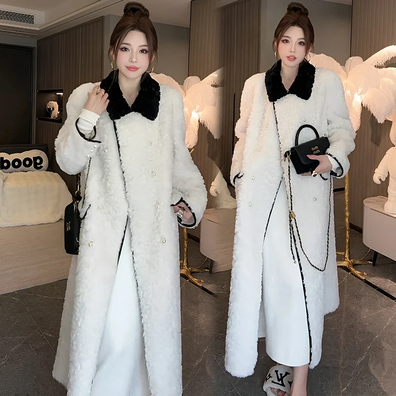 官图 韩版百搭高级感毛毛外套2024冬翻领中长款宽松显瘦时尚大衣