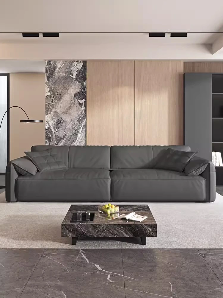 意式极简约现代大象耳朵羽绒真皮沙发头层牛皮客厅小户型直排黑色