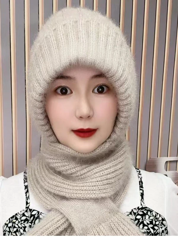 帽子围巾一体加厚保暖帽秋冬新款松鼠绒毛线编织女保暖网红帽