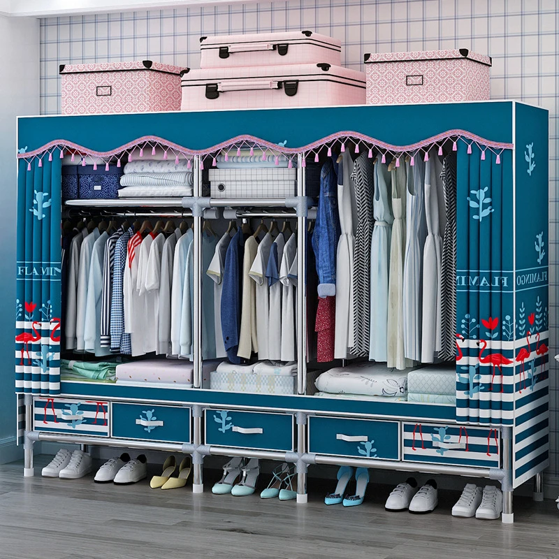 结实耐用布衣柜钢管加粗出租房宿舍衣柜组装钢管衣柜金属衣柜加固