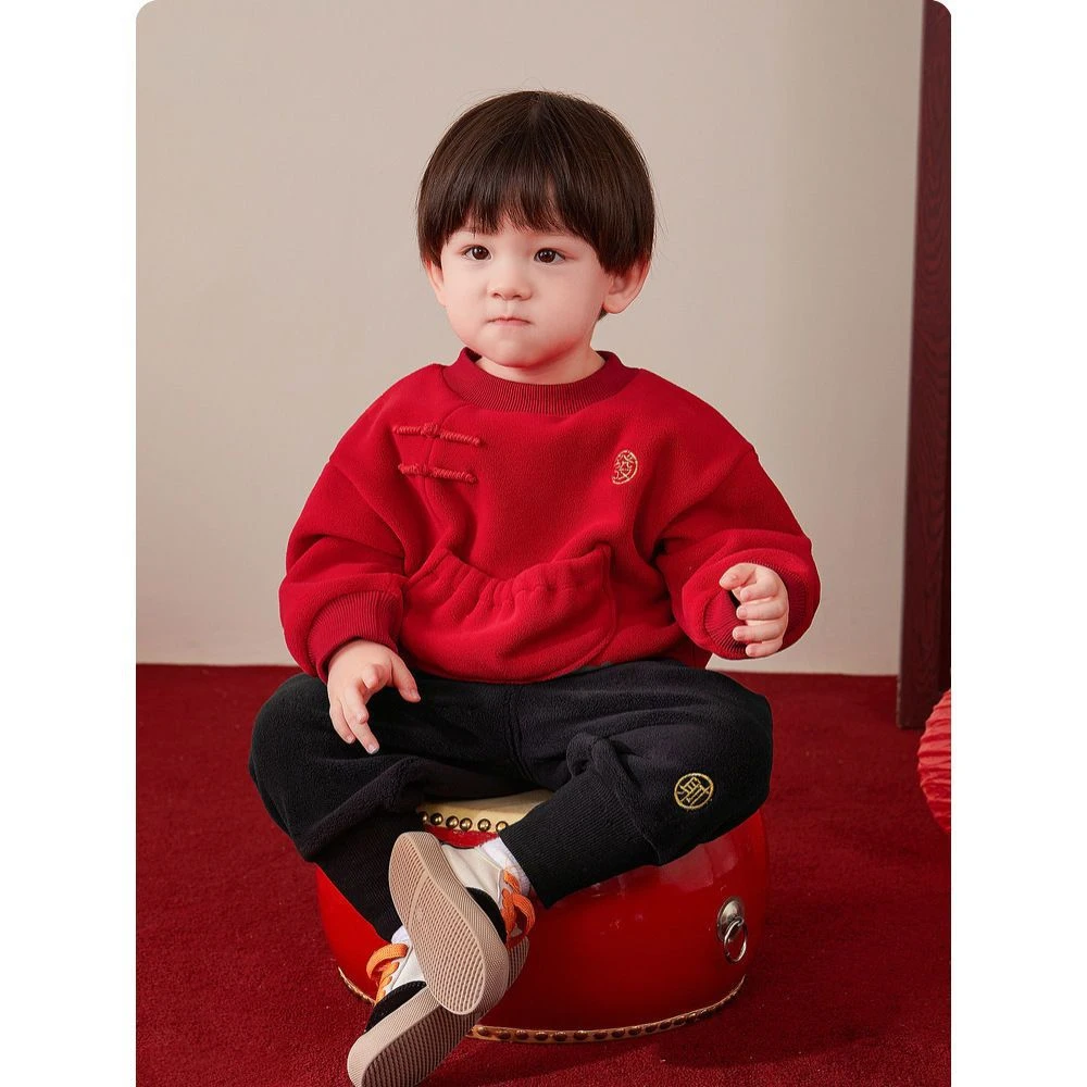 小乐趣宝宝中国风喜庆唐装冬季婴儿新年周岁礼服过年服套装男新款