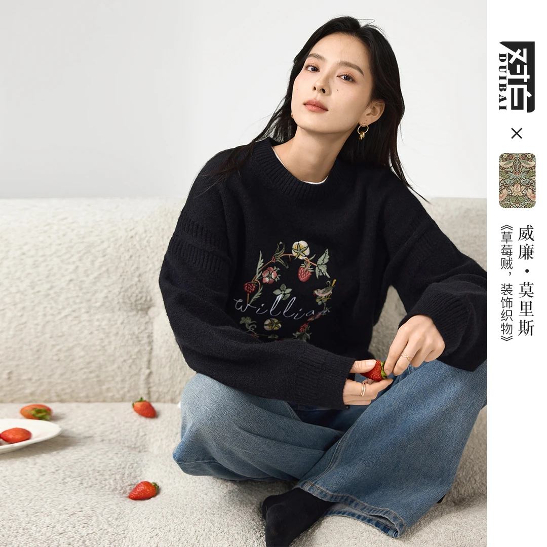【粉丝专属】D01对白艺术画作联名设计感小众刺绣毛衣针织衫EDE137