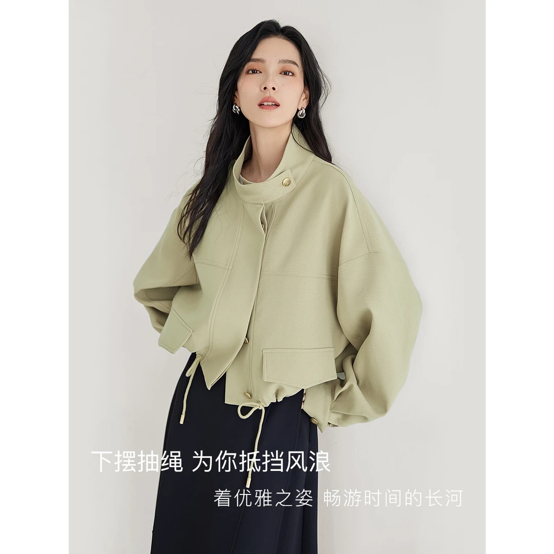 【李不了】D01对白气质立领短款外套女装抽绳高级感上衣DDW023