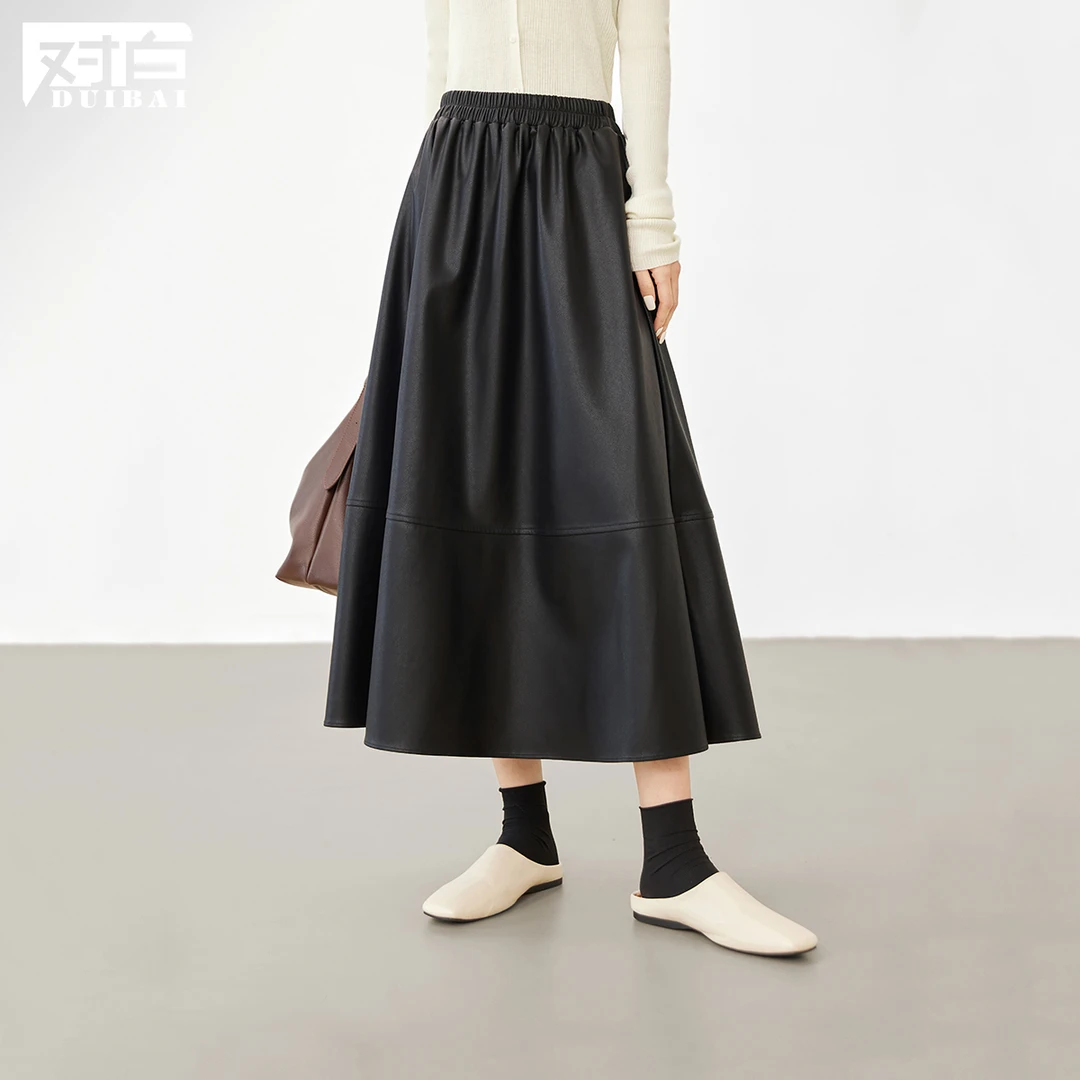 【达人专属】D01对白质感PU皮面半身裙垂感中长款A字伞裙子EDS214