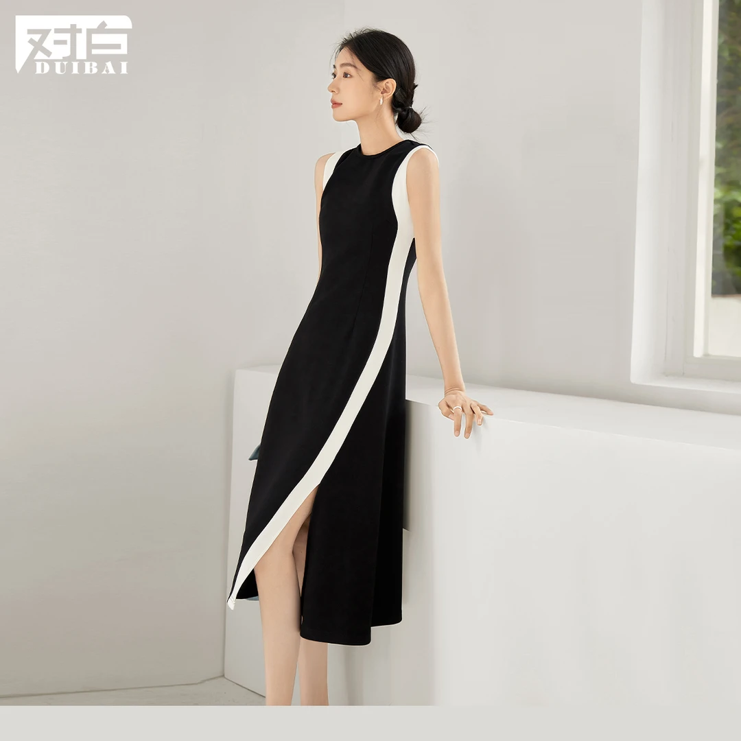 【陈西贝专属】D01对白法式黑色背心连衣裙显瘦无袖小黑裙EDQ205