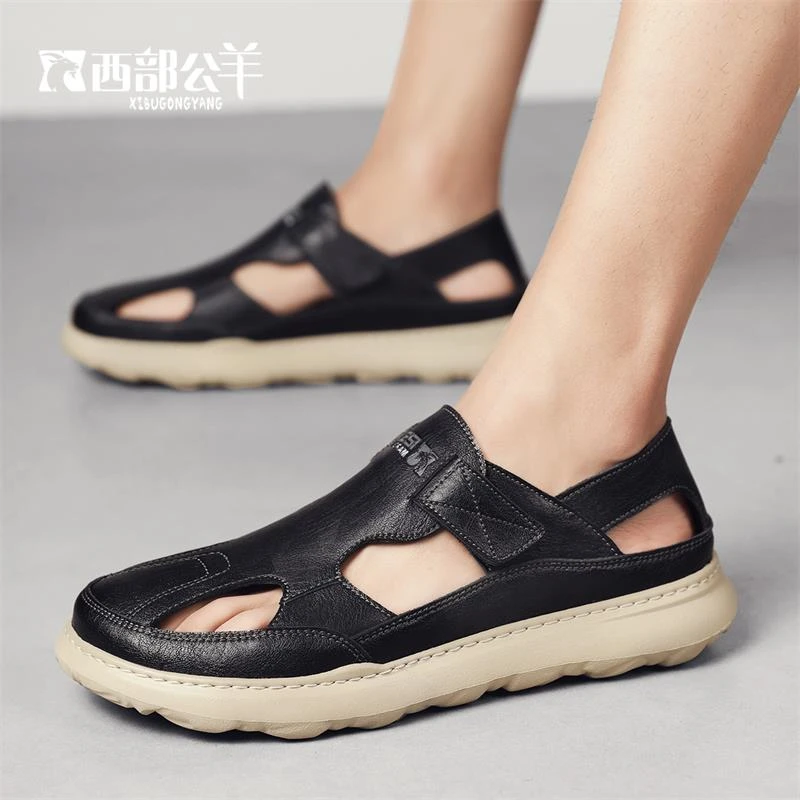 西部公羊男鞋夏季2024新款透气轻便凉鞋户外休闲鞋软底镂空洞洞鞋