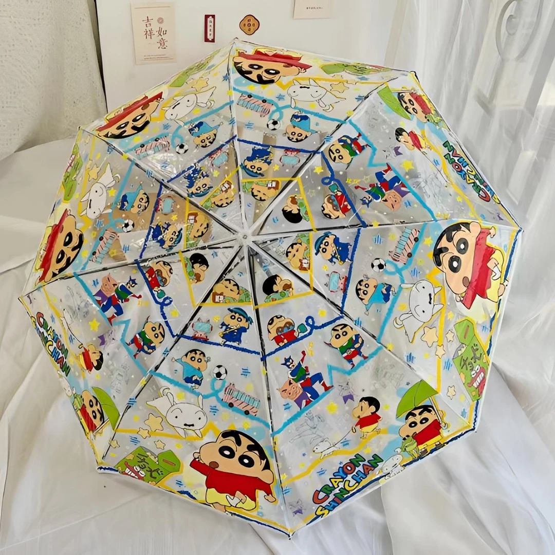 蜡笔小新海绵宝宝透明雨伞三折伞全自动折叠动漫图案童伞幼儿园