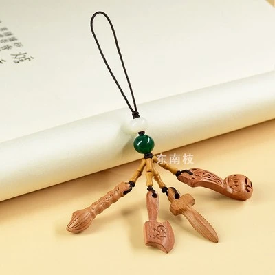 新品小桃木剑手机挂件莲蓬并蒂连心虎头鞋F男女随身手机链