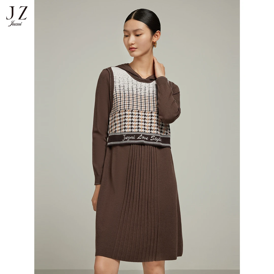 JZ玖姿JWBD31407商场同款假两件连衣裙时尚拼接毛衫女秋季