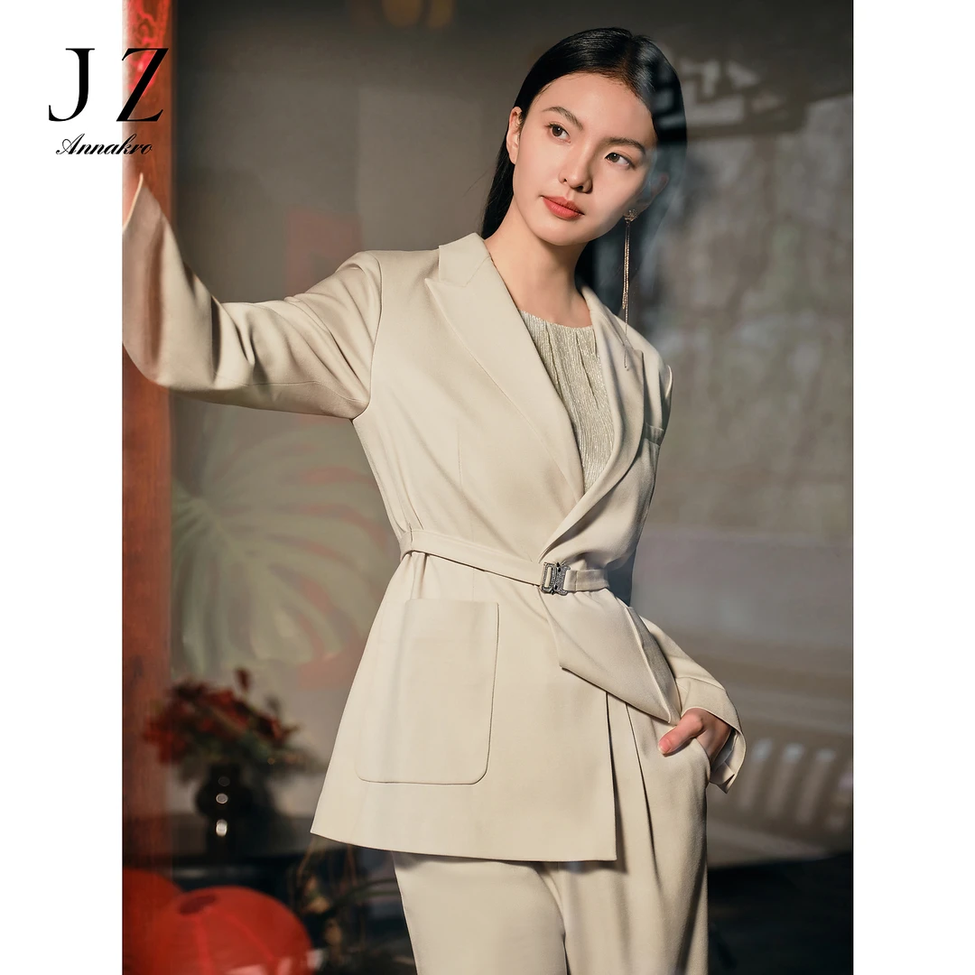 玖姿安娜蔻货号JTEC40106简约风天丝羊毛西装外套女2024春季新款
