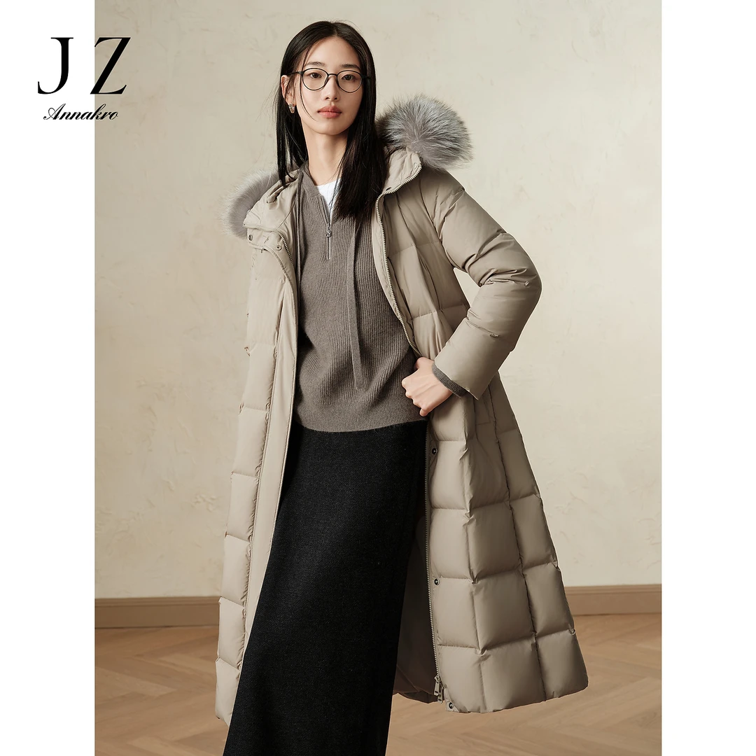 【绒享】玖姿安娜蔻JTED03151优雅银狐毛领收腰鸭绒长款羽绒2024冬