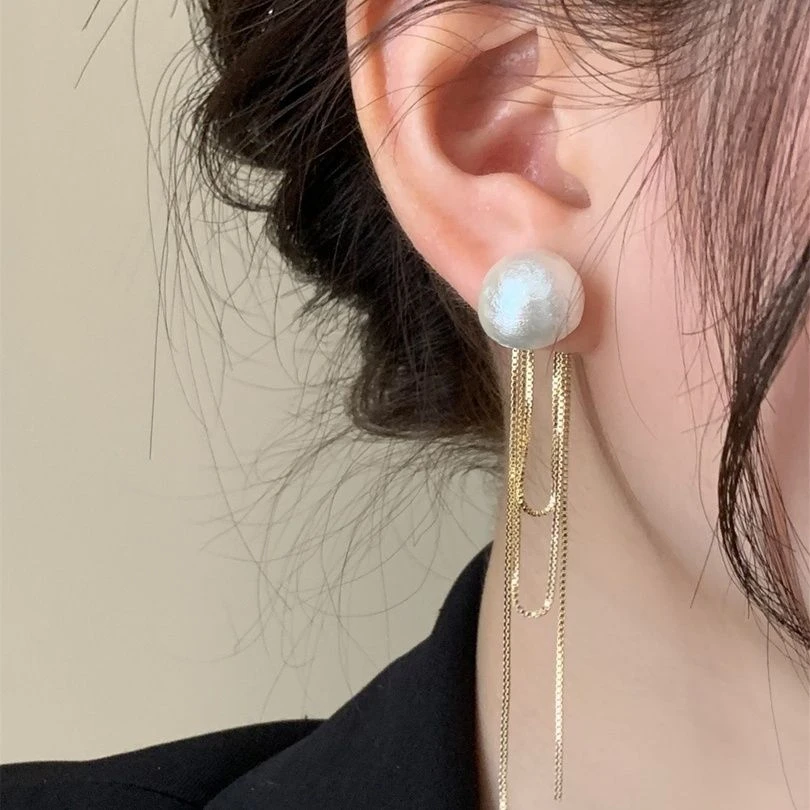 铜合金耳饰 复古气质流苏长款珠耳坠女显瘦耳线轻奢高档耳环
