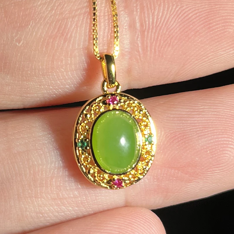 S925银粉青碧玉8*6MM吊坠女款多样性发货不含链FG224