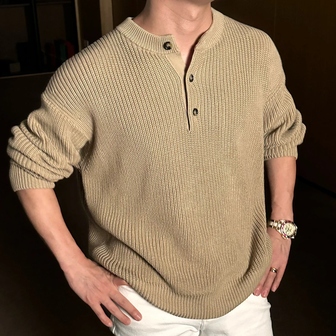 SEASONMARKcleanfit秋季新款针织老钱风亨利领毛衣简约平替好物男