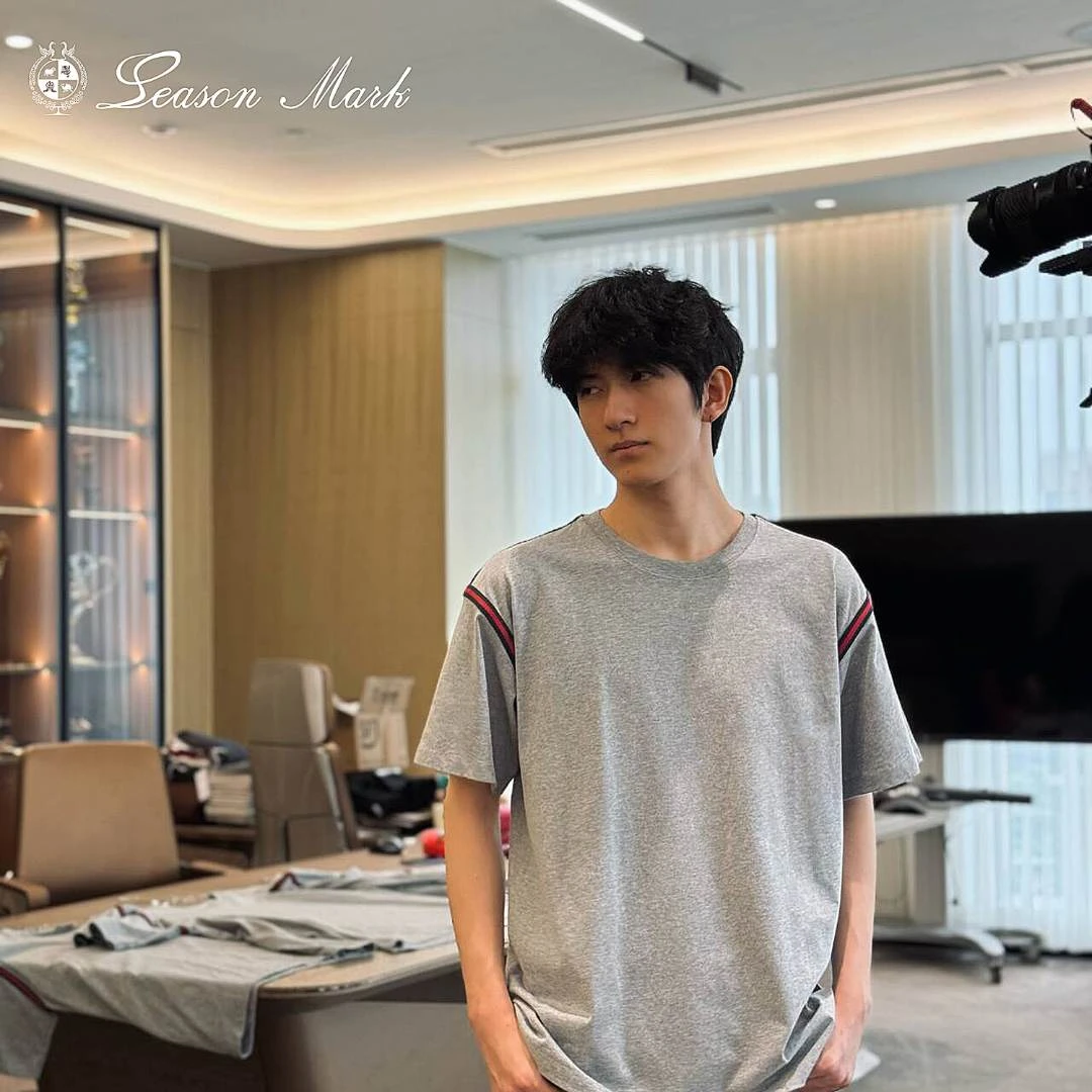 SEASONMARK肩部织带潮流休闲短袖薄款简约宽松大码男款情侣款T恤