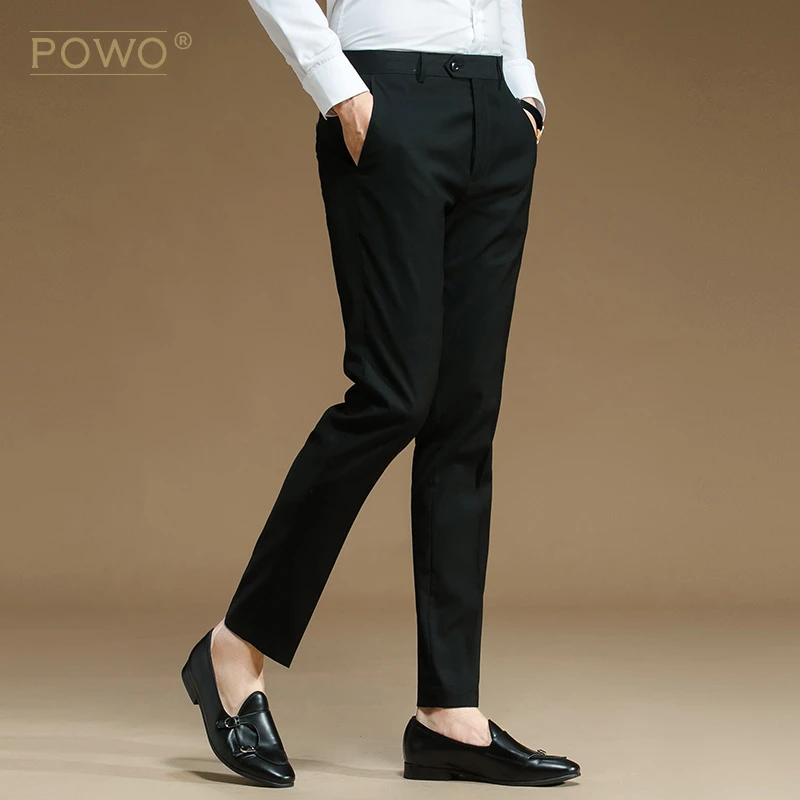西裤男士修身商务休闲正装职业免烫西装裤黑色潮流男士休闲西裤