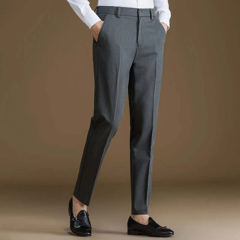 POWO西裤男修身商务松紧腰休闲裤刺绣微弹小脚西装裤秋季K6682