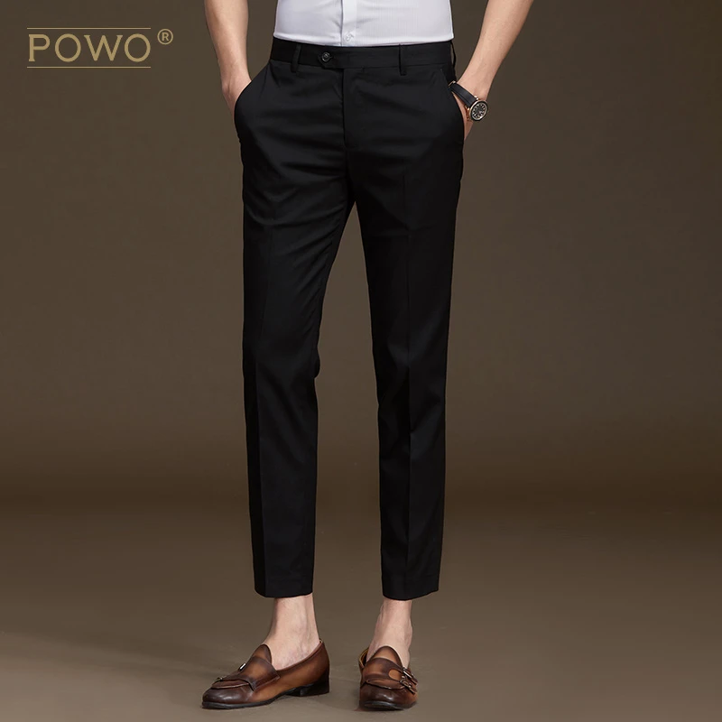 西裤男韩版潮流修身青年小脚西装裤黑色秋冬季男款商务休闲九分裤