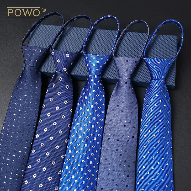 拉链式领带男士商务韩版蓝色花纹休闲懒人免打结8CM职业正装西装