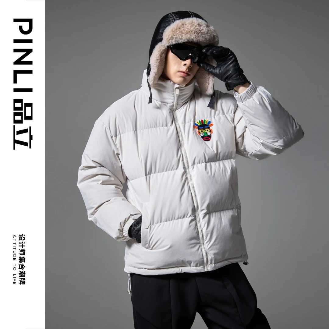 【PINLI品立】冬季男士章仔绣宽松立领短款羽绒服外套BG243108051
