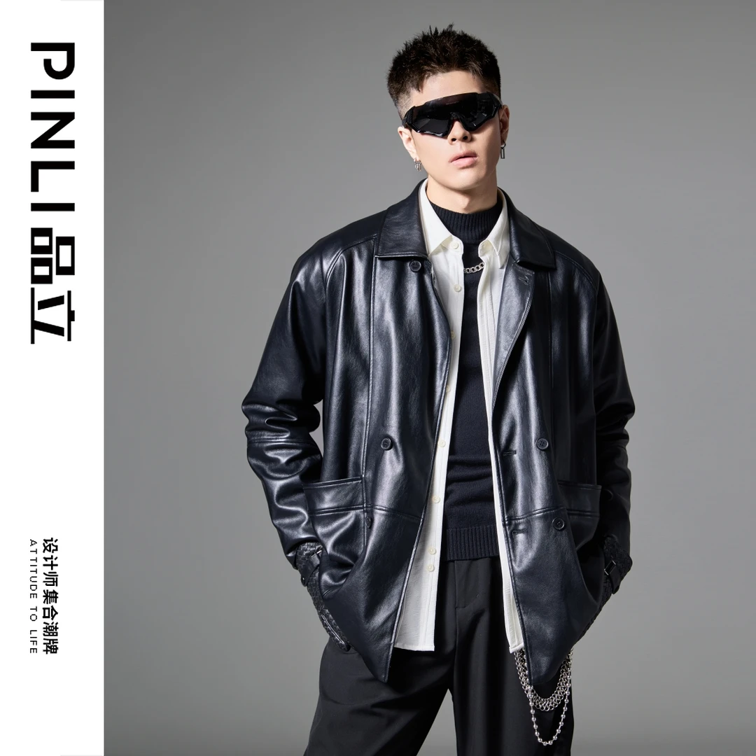 【PINLI品立】秋冬男机车风PU皮衣休闲茄克外套雅痞上衣B243104042