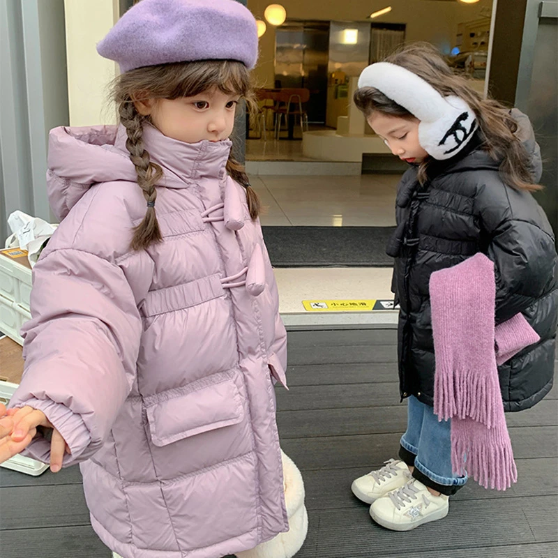 2024新款韩版儿童羽绒服女童中长款过膝加厚洋气白鸭绒冬装外套潮