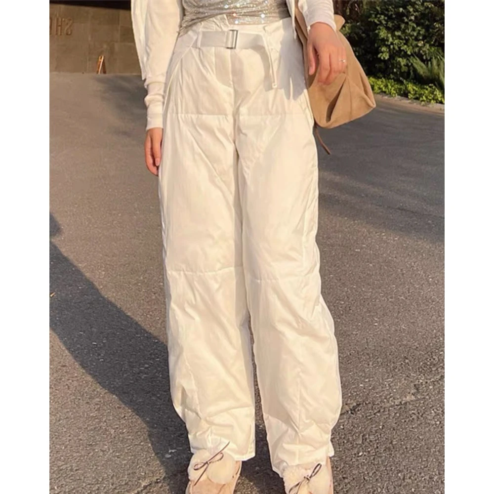 外穿羽绒裤女冬季女款白鸭绒九分裤子宽松休闲直筒时尚百搭白色