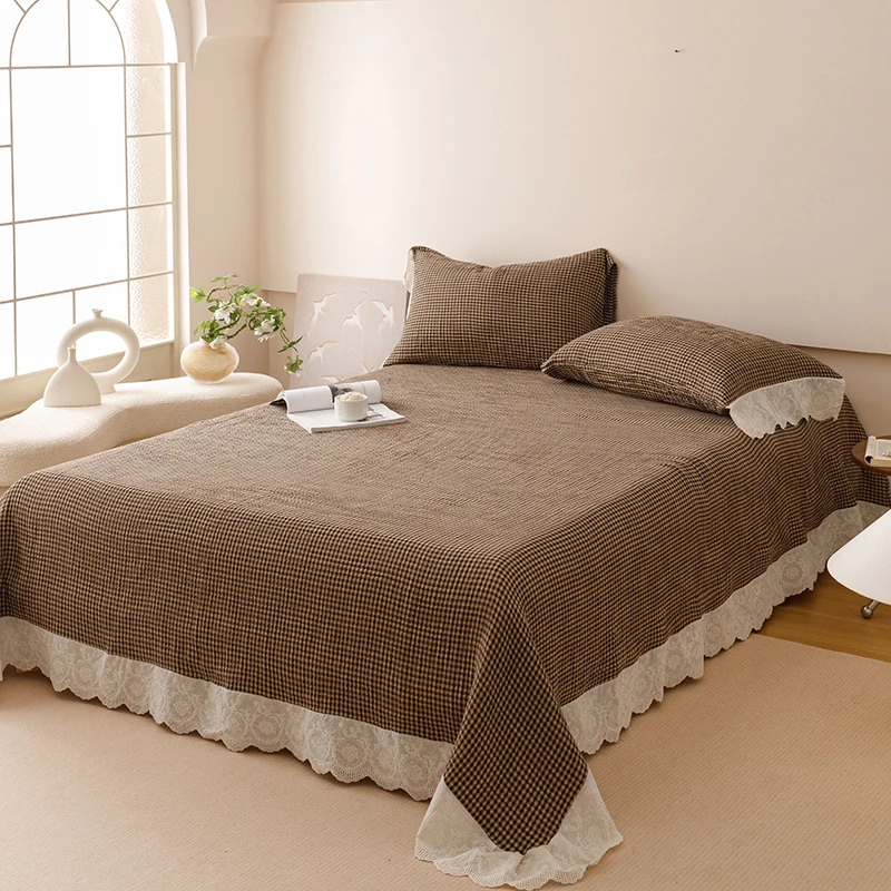 新款全棉四层纱布美学花边床单床盖简约轻奢可铺可盖两用四季通用