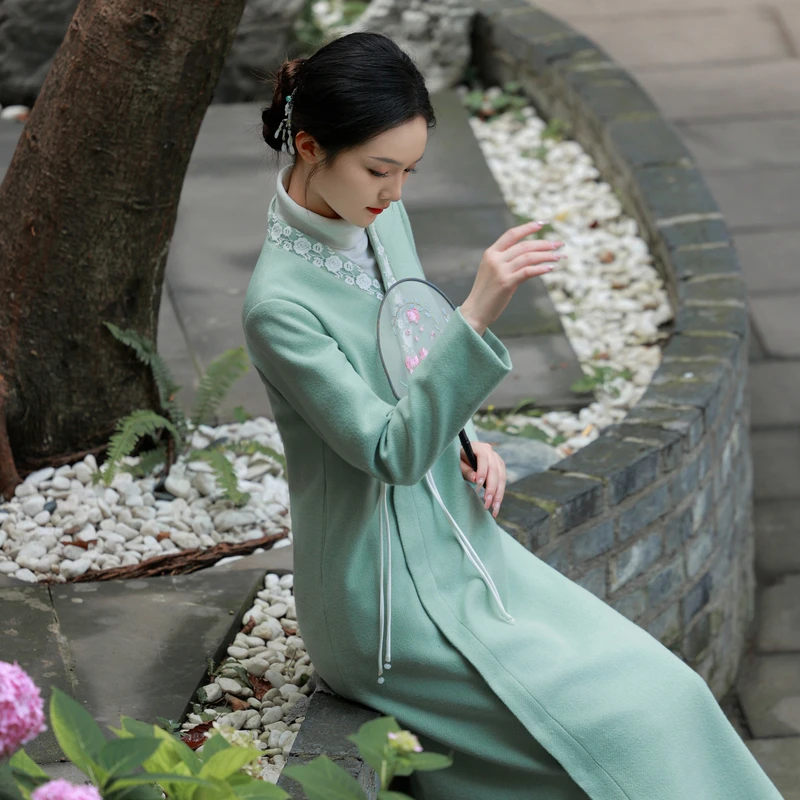 成人汉服女中国风秋冬茶服开衫高端上衣中长款新中式轻国风外套