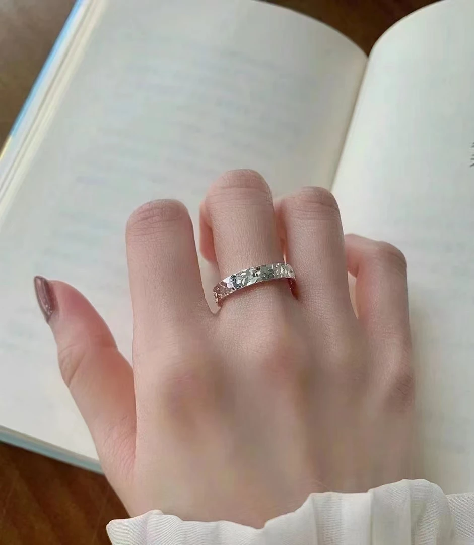 足银银制品 碎碎冰戒指 碎冰冰戒指  情侣对戒 爆闪碎碎冰（604）