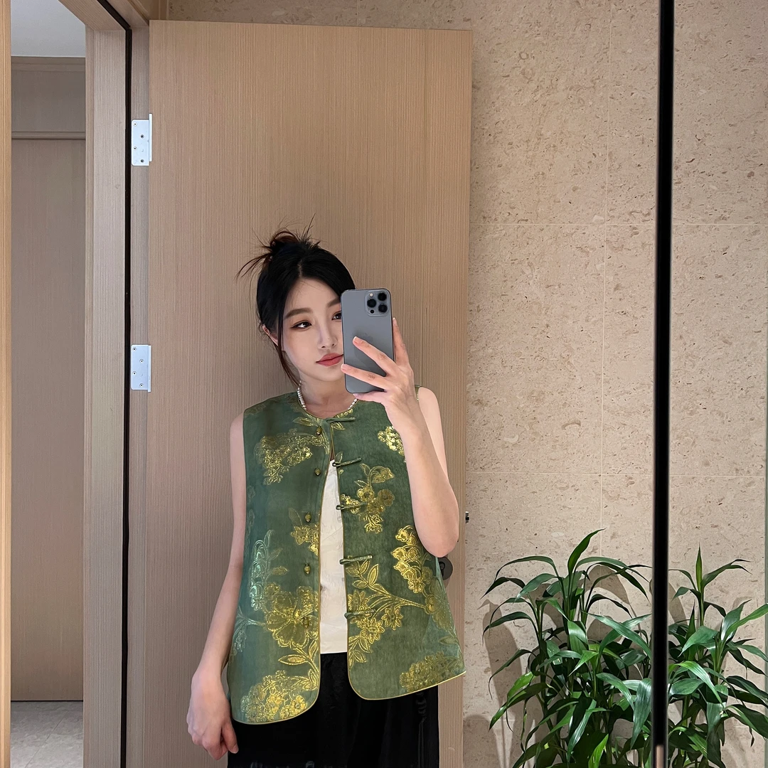【未时梦】金兮绿兮 新中式国风复古休闲夏季时尚无袖马甲上衣