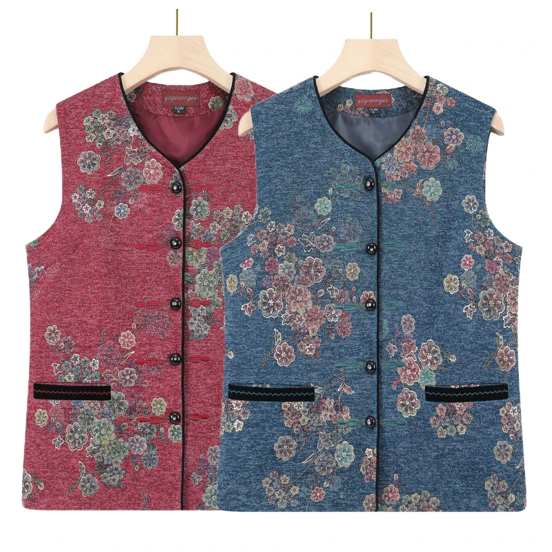 中老年女妈妈春秋薄款马甲7080岁奶奶装老人外套坎肩大码新款背心