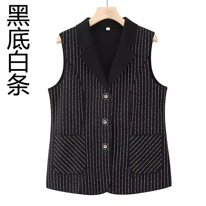 春夏女士显瘦外穿马甲外穿女式坎肩妈妈装休闲条纹格子中老年马夹