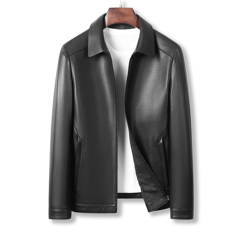 新款海宁真皮皮衣男士山羊皮夹克翻领休闲短款外套秋季 28011