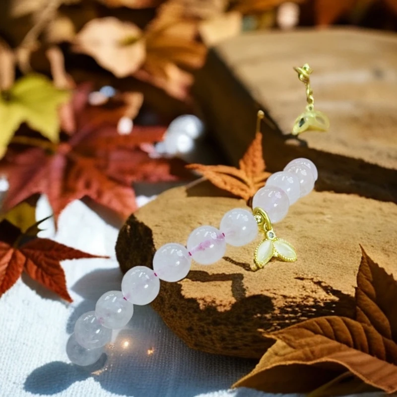 潮戴珠宝   纯天然淡粉色水晶手串