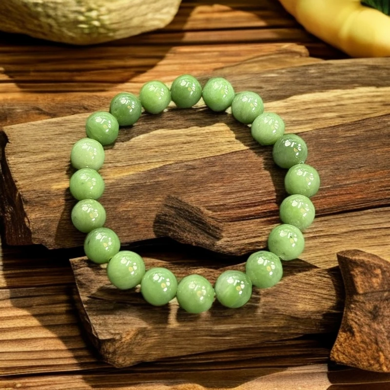 潮戴珠宝  纯天然和田玉碧玉苹果绿手串