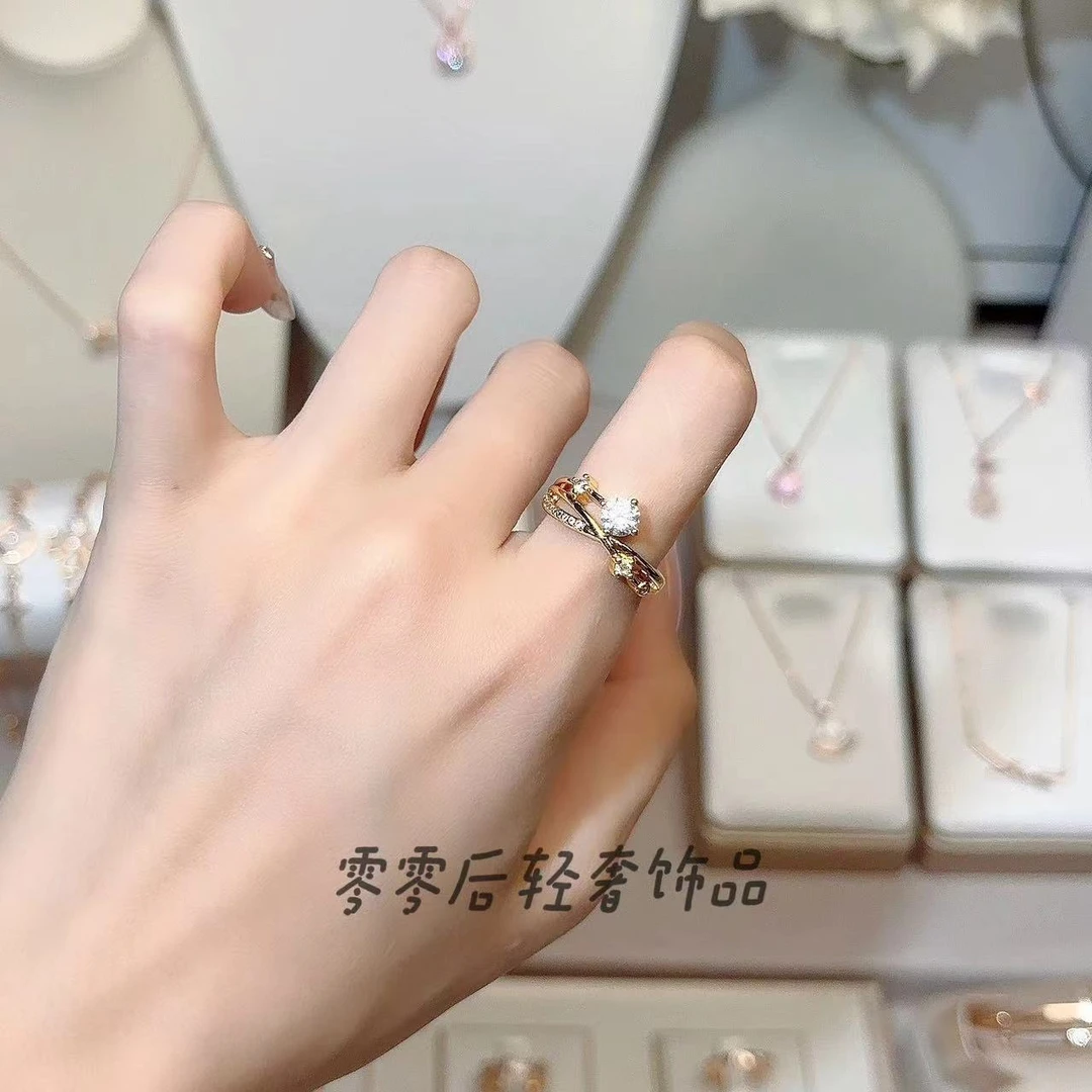 925银莫桑石戒指 新款一克拉戒指女轻奢结婚时尚可调节莫桑钻戒指