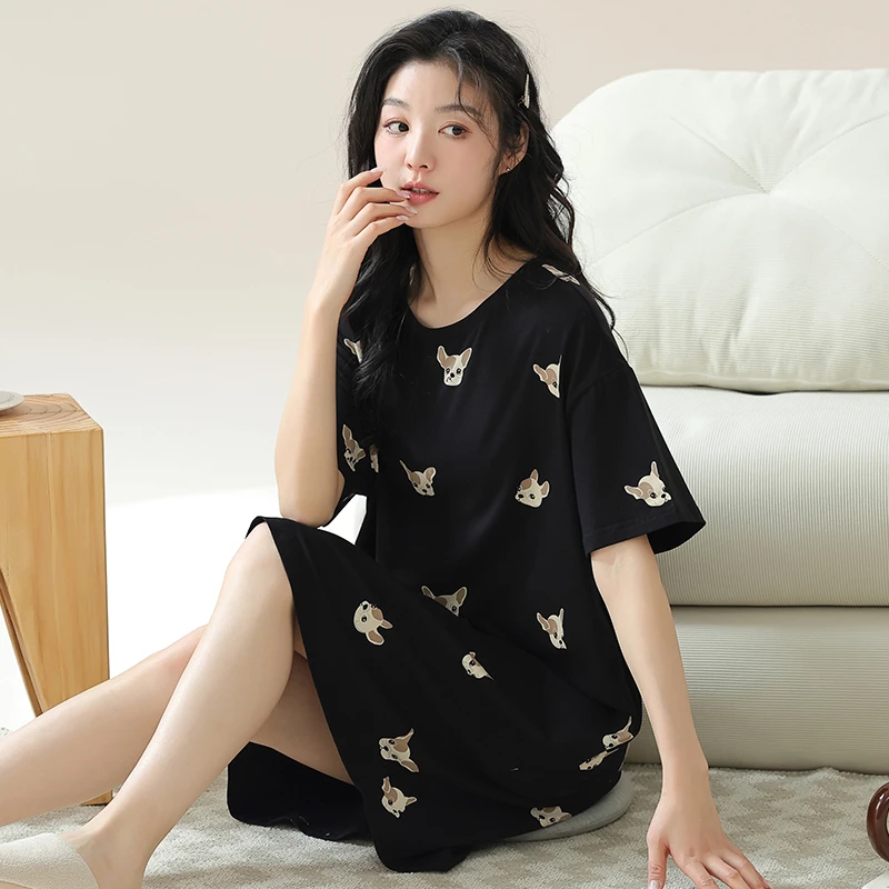 睡裙女士夏天纯棉短袖薄款2024新款春秋季网红风家居服高级感睡衣