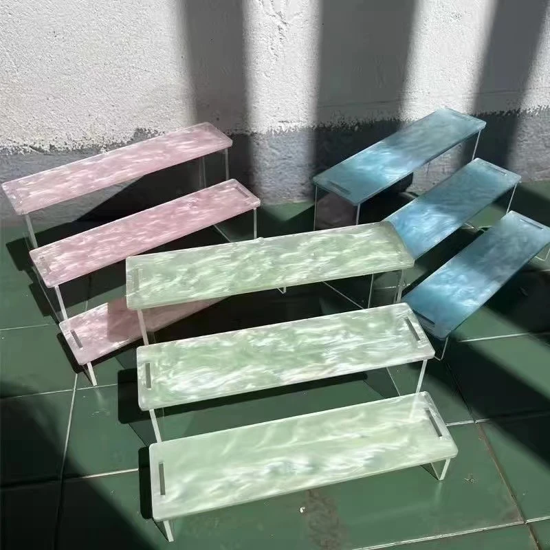 亚克力水波纹谷子收纳架创意置物架手办化妆品摆件展示架粉白绿蓝
