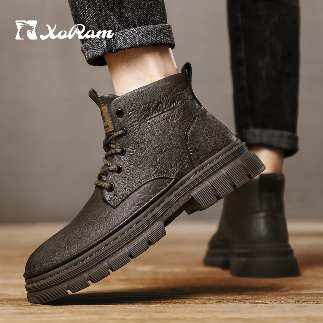 西部公羊户外休闲马丁靴春季加绒时尚百搭男鞋厚底中帮男靴