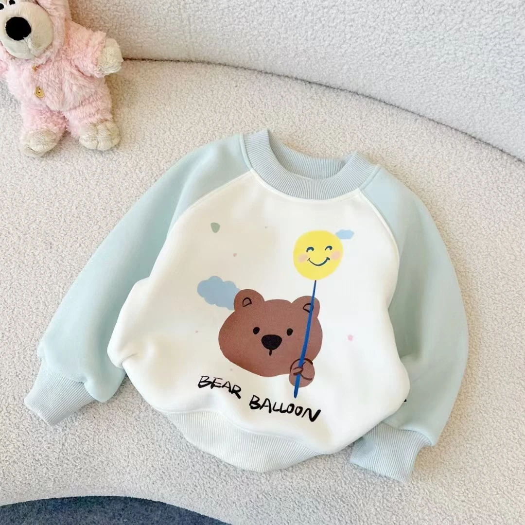 秋冬儿童加绒上衣保暖舒适时尚休闲运动长袖套头可爱卡通卫衣