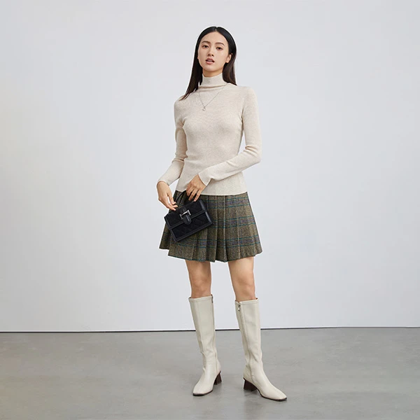 S·DEER美拉德风圣迪奥秋冬女士时尚百搭轻奢简约纯色高领针织衫