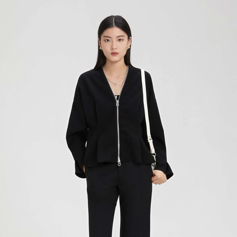 S·DEER春季黑色时尚设计师精致气质通勤高端百搭女装长袖短外套